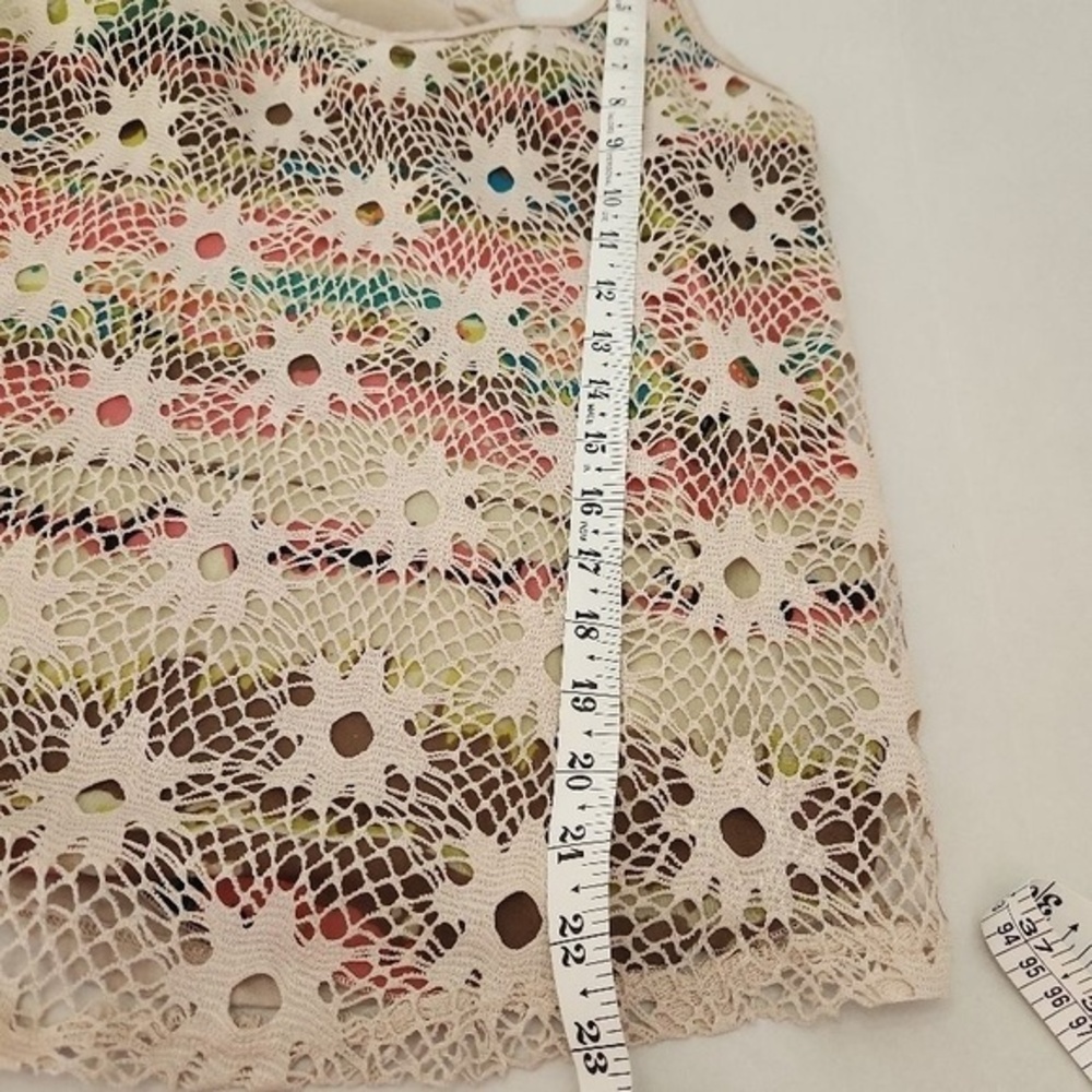 American Rag Cie Womens Tank Top Size M Cream Floral Crochet Overlay‎ Boho - Picture 8 of 9